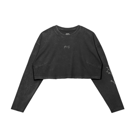Floral Midweight Raw Hem Long Sleeve Crop