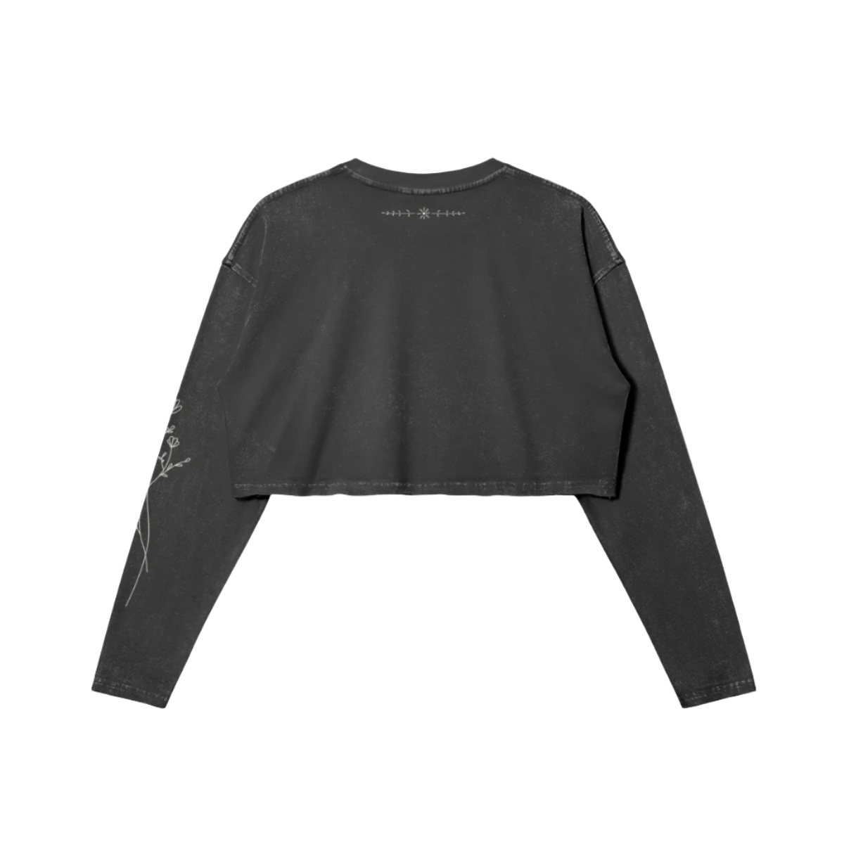 Floral Midweight Raw Hem Long Sleeve Crop