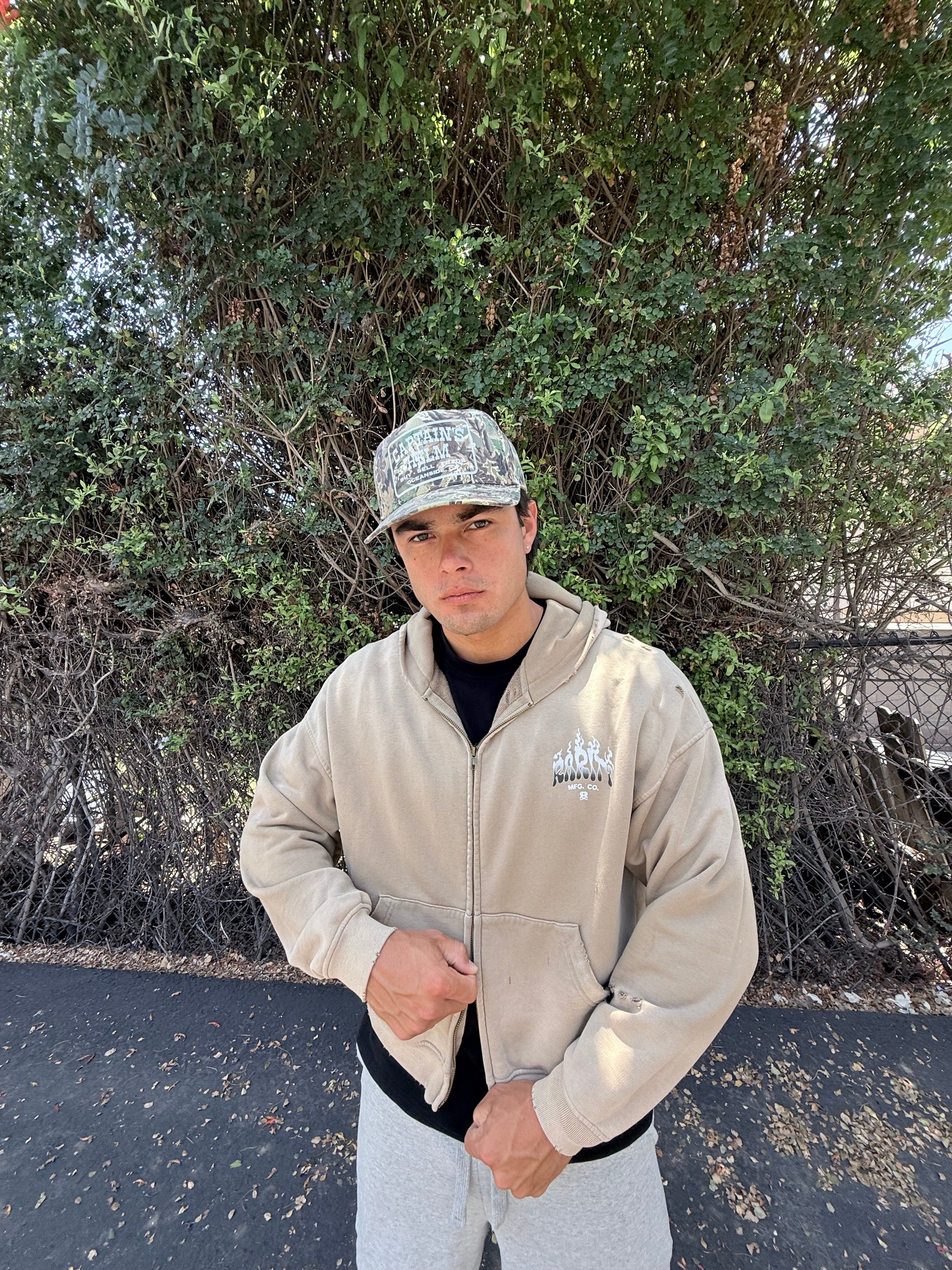 Hand-Frayed Sunfade Zip Hoodie