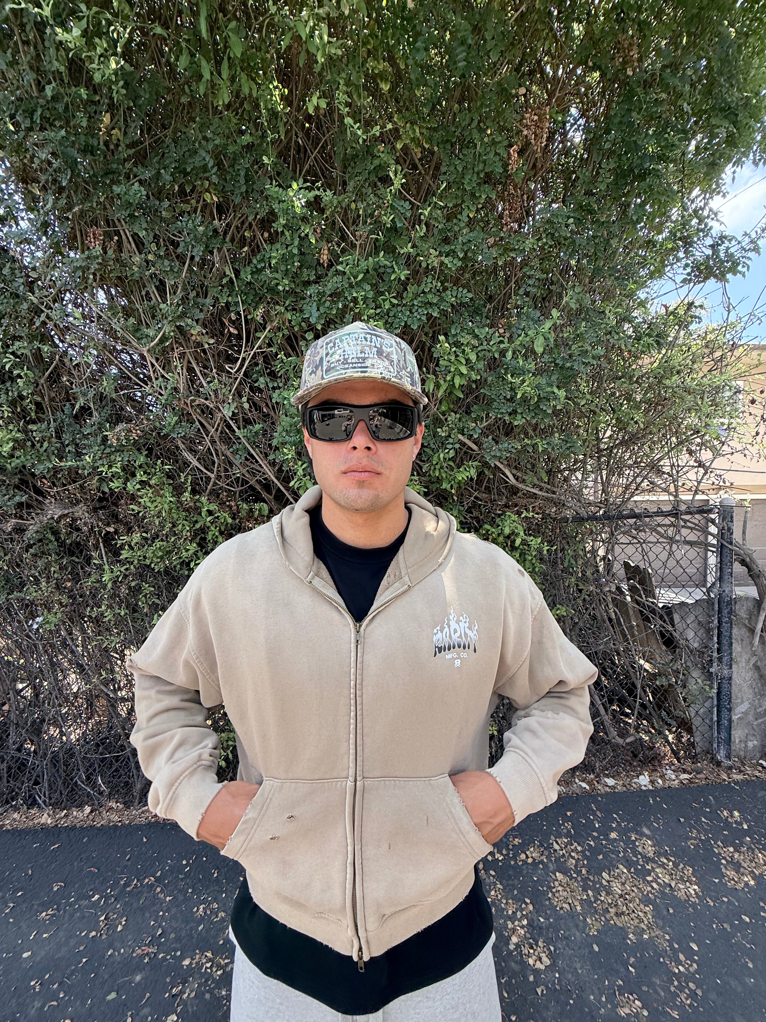 Hand-Frayed Sunfade Zip Hoodie