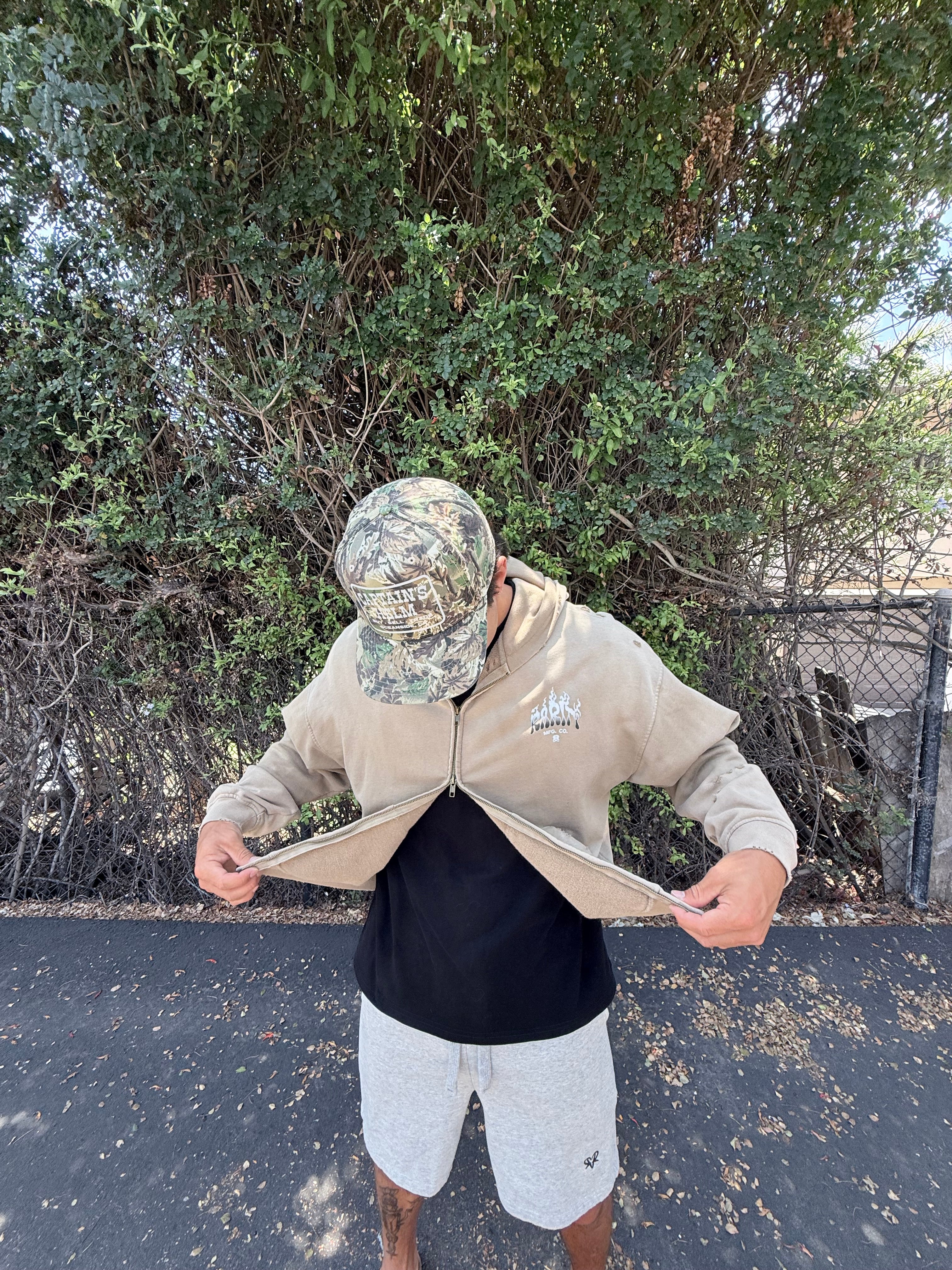 Hand-Frayed Sunfade Zip Hoodie